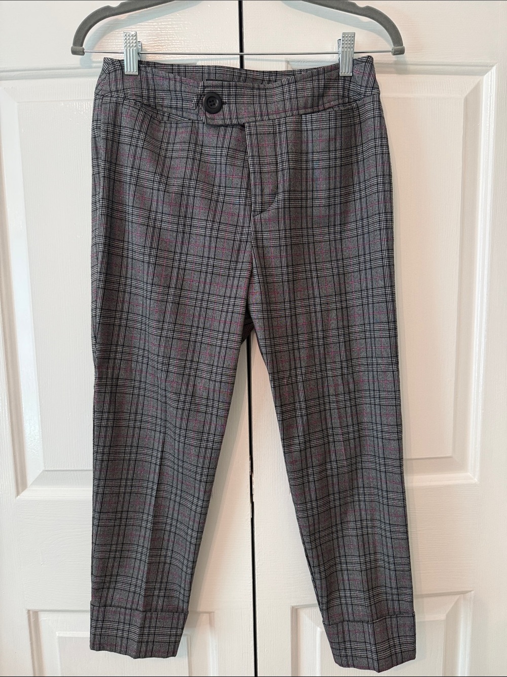 Grey Plaid Dress Pants with Pink details